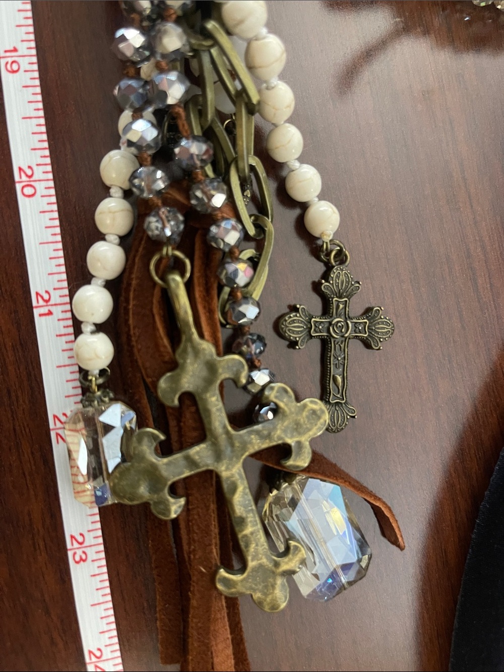 Boutique Multi-Strand Cream, Bronze & Grey Cross Necklace (NWT) and Bracelet - Picture 5 of 5